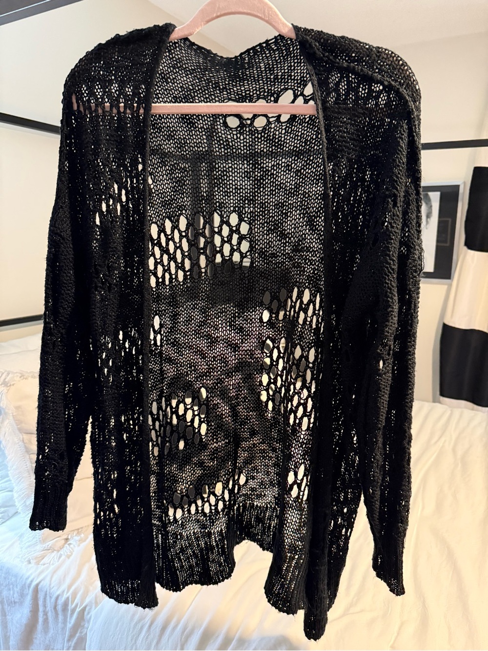 Black Open-Knit Women’s Cardigan Sweater